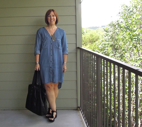 H&M chambray dress review, fashion blogger outfit