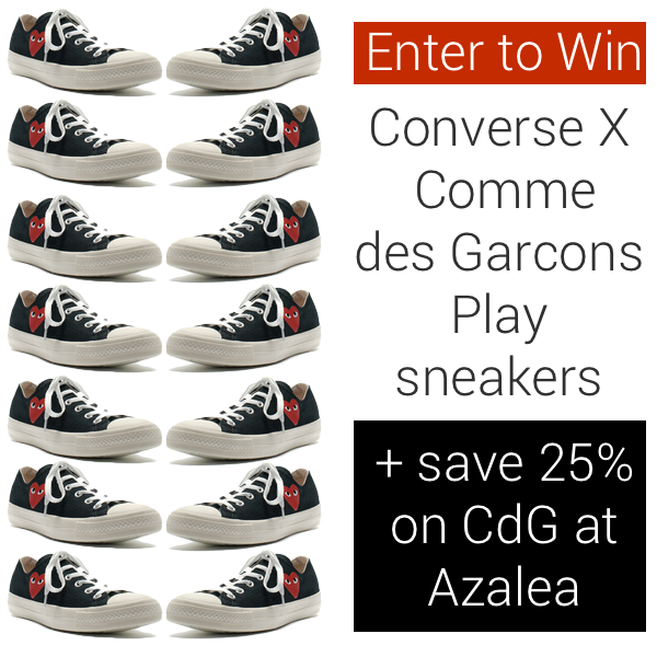 converse play cdg sneakers giveaway, comme des garcons coupon code, play cdg converse sneakers, enter to win play cdg sneakers, azaleasf.com coupon code