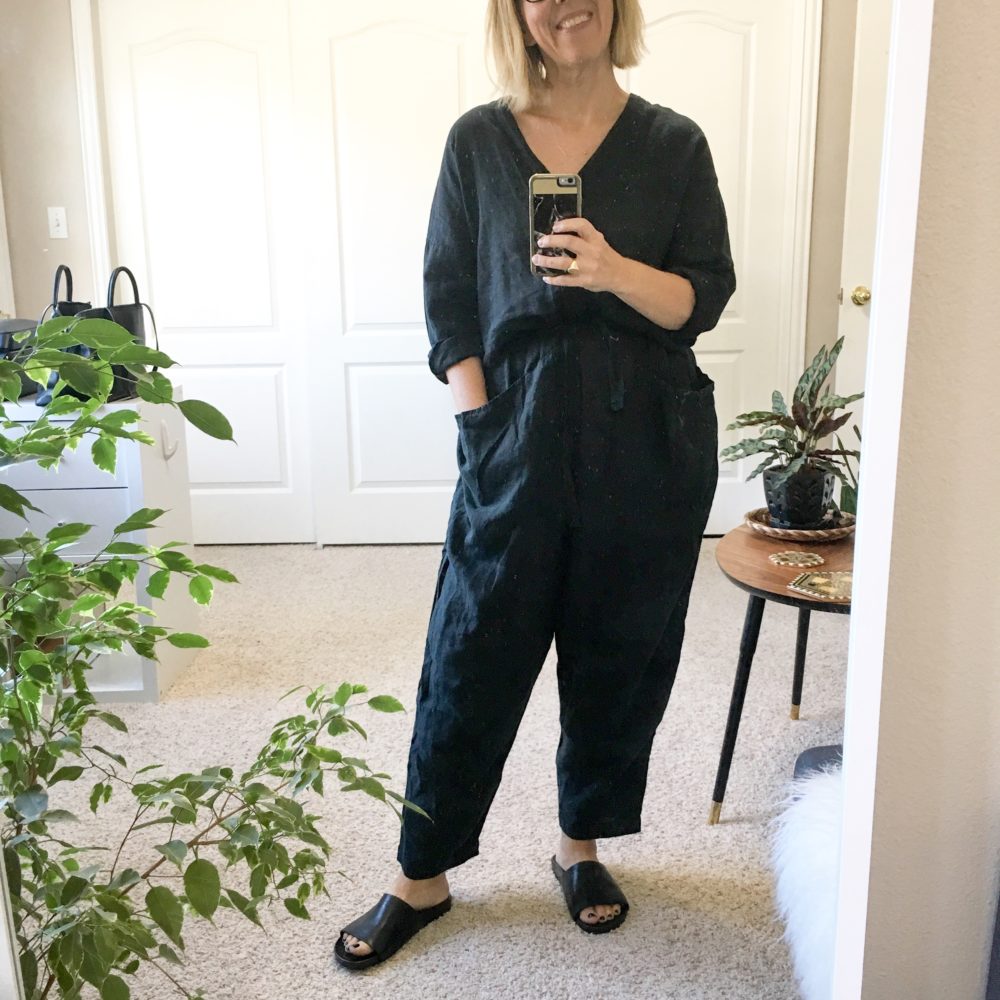 black crane linen jumpsuit