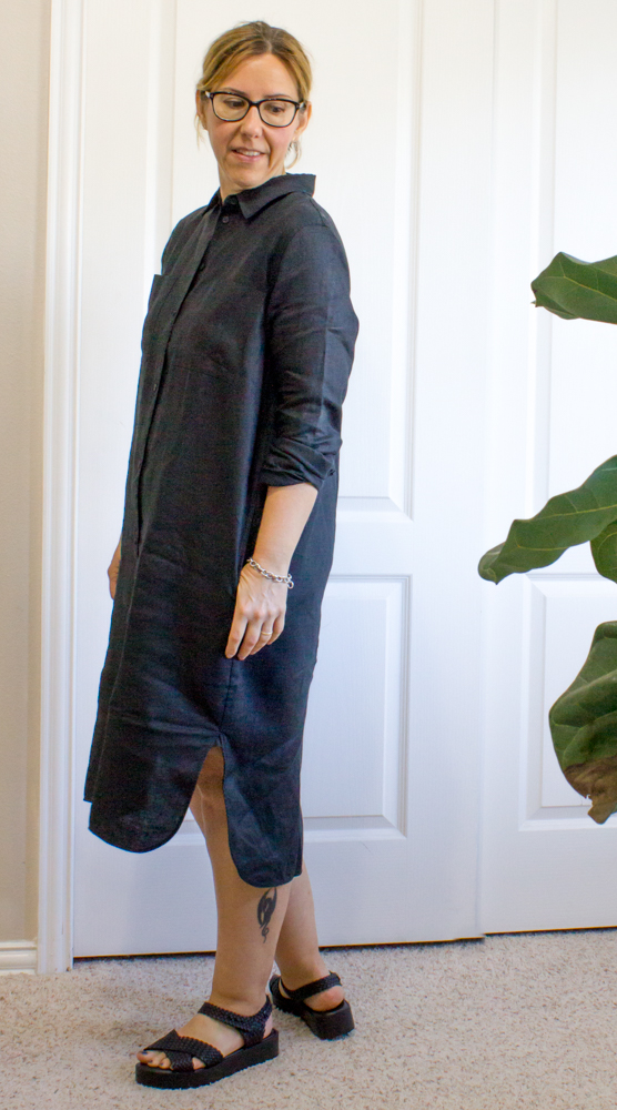 black linen shirt dress