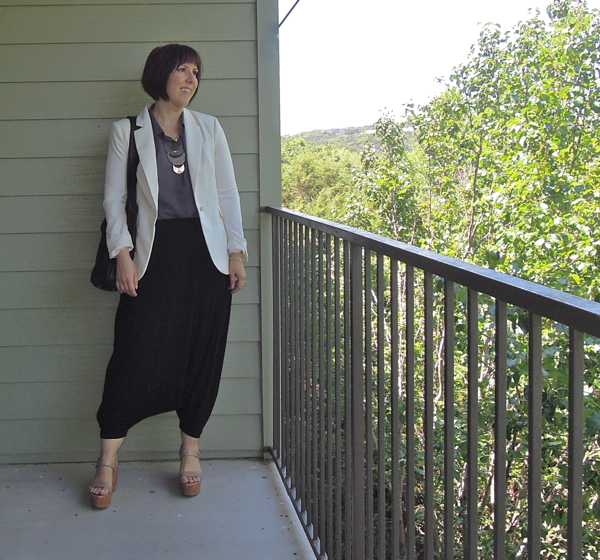 eileen fisher harem pants outfit