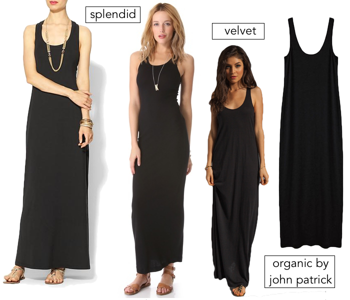 splendid black maxi dress, velvet black maxi dress, organic by john patrick, made in the US