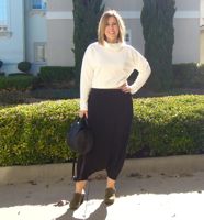outfit eileen fisher harem pants, no6 clogs, outfit cropped top, fashion blogger