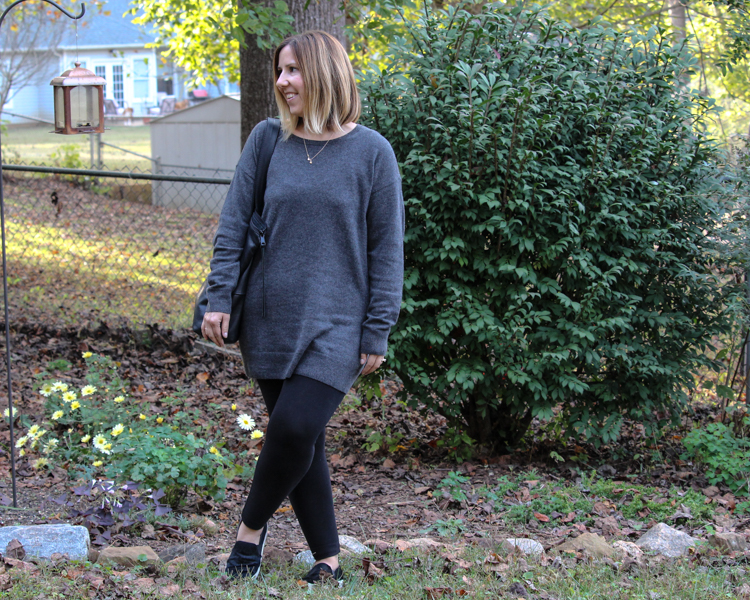everlane cashmere tunic outfit